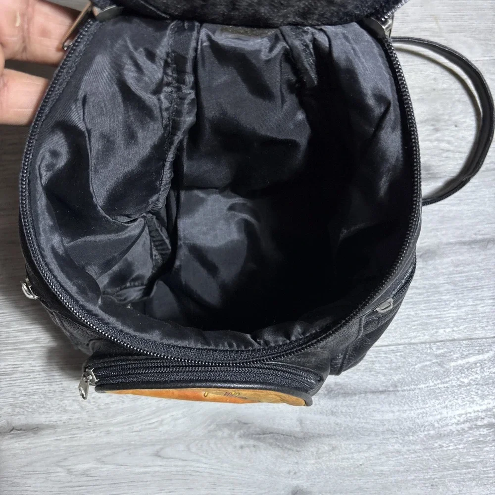 Vintage Peru Leather Backpack Hand Painted Condor Inca‎ Symbols Small Daypack